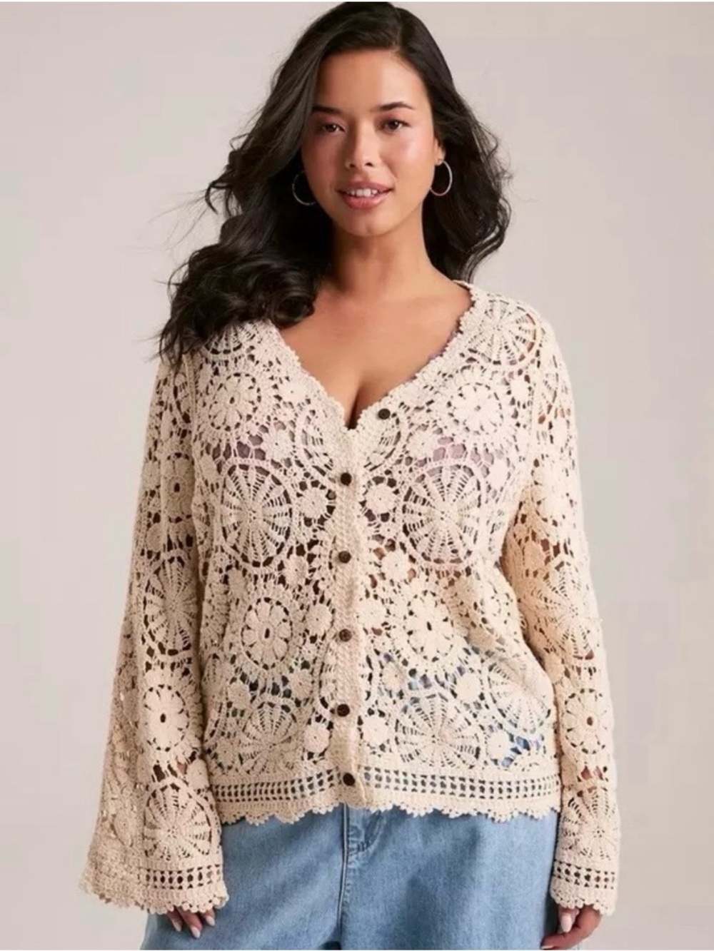 RARE Torrid Festi Crochet Cardigan Cream NWT 1X